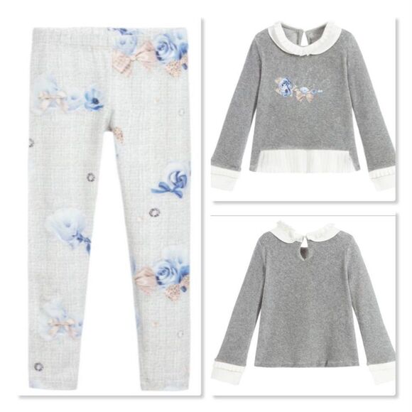 Lapin House Blue Rose Velvet Top & Leggings Set size 2 - Picture 2 of 14